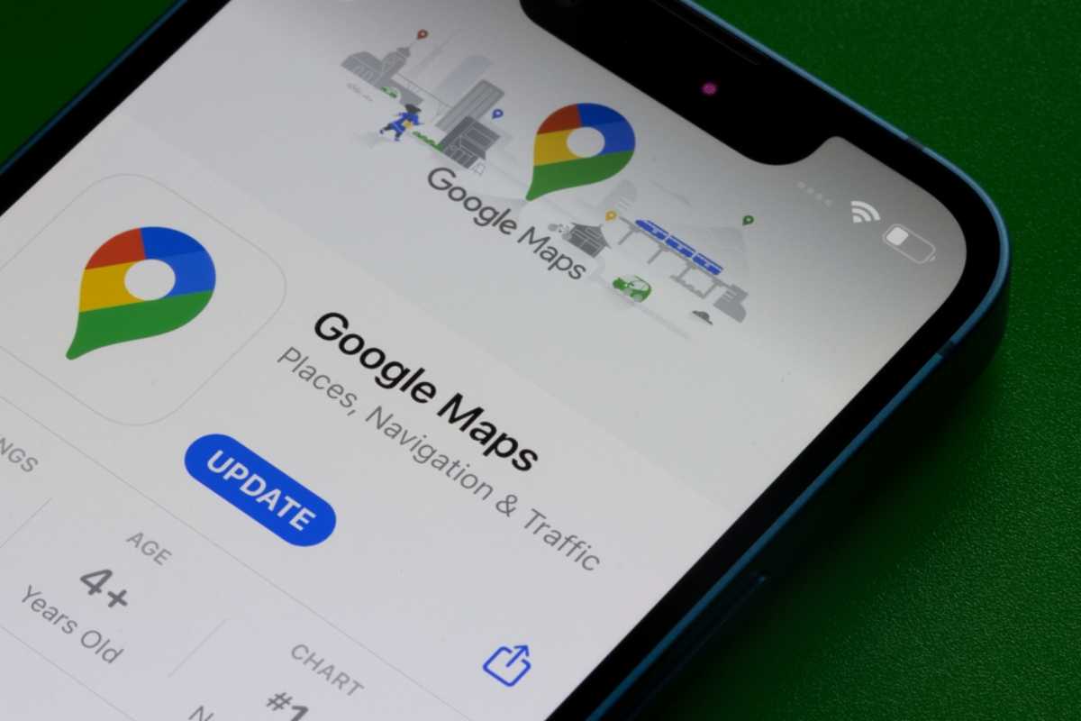 Google Maps app open on a smartphone screen with the update button visible