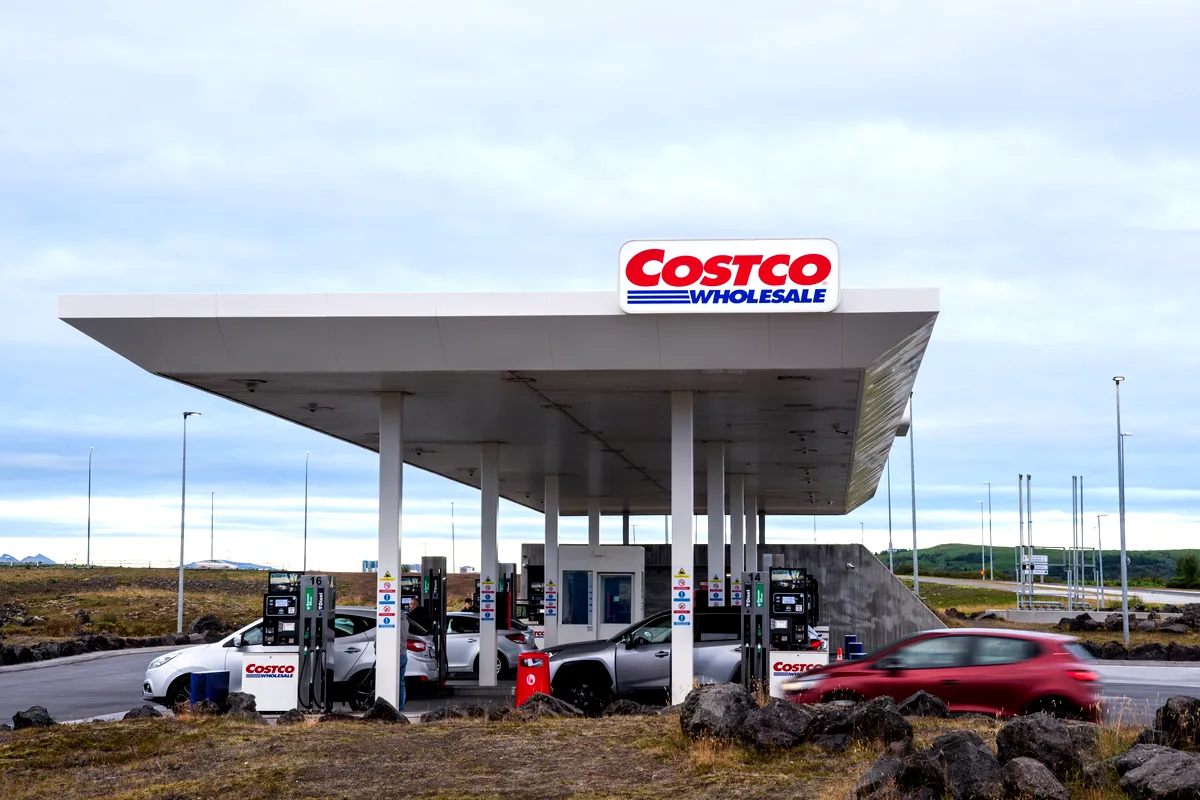 Costco gas station in Iceland, known for affordable fuel prices and convenient service for travelers.
