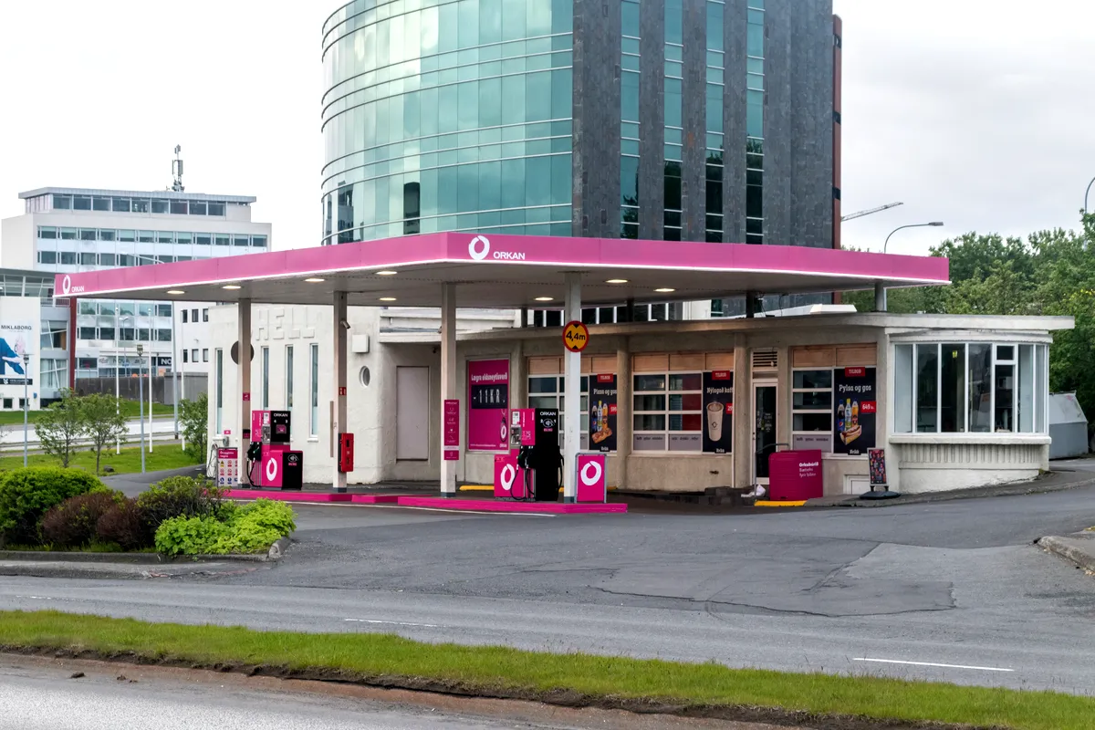Orkan gas station in Reykjavik, Iceland, offering fuel and convenience store services.