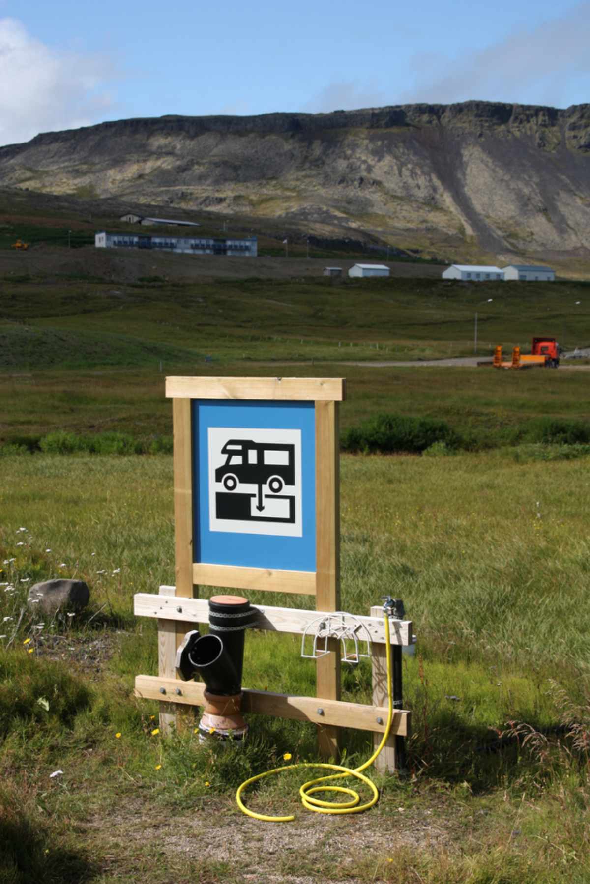 Motorhome dumptstation signage by a campsite in Iceland