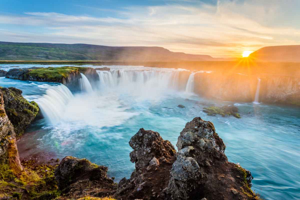 Godafoss waterfal at dusk