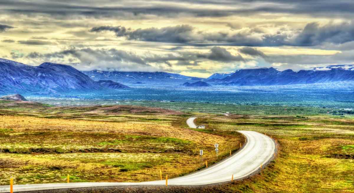 Open road in Iceland on a sunny day