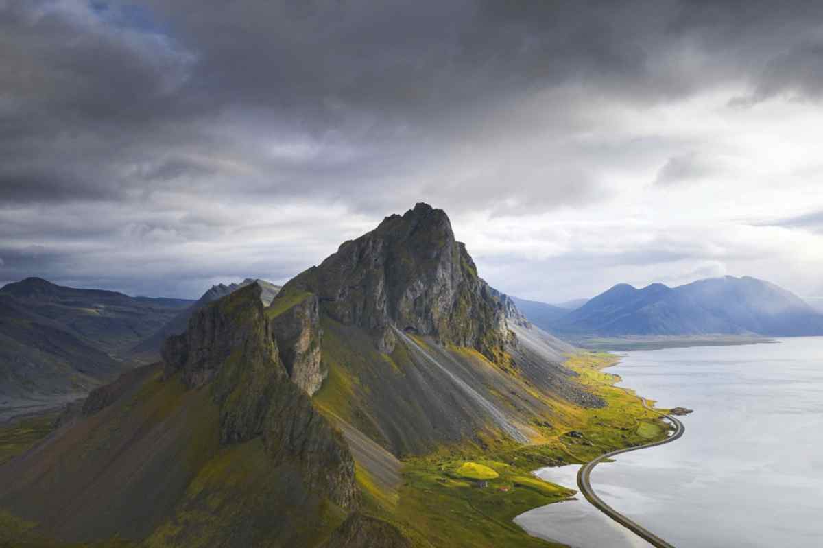 Drone views of Vestrahorn, Iceland