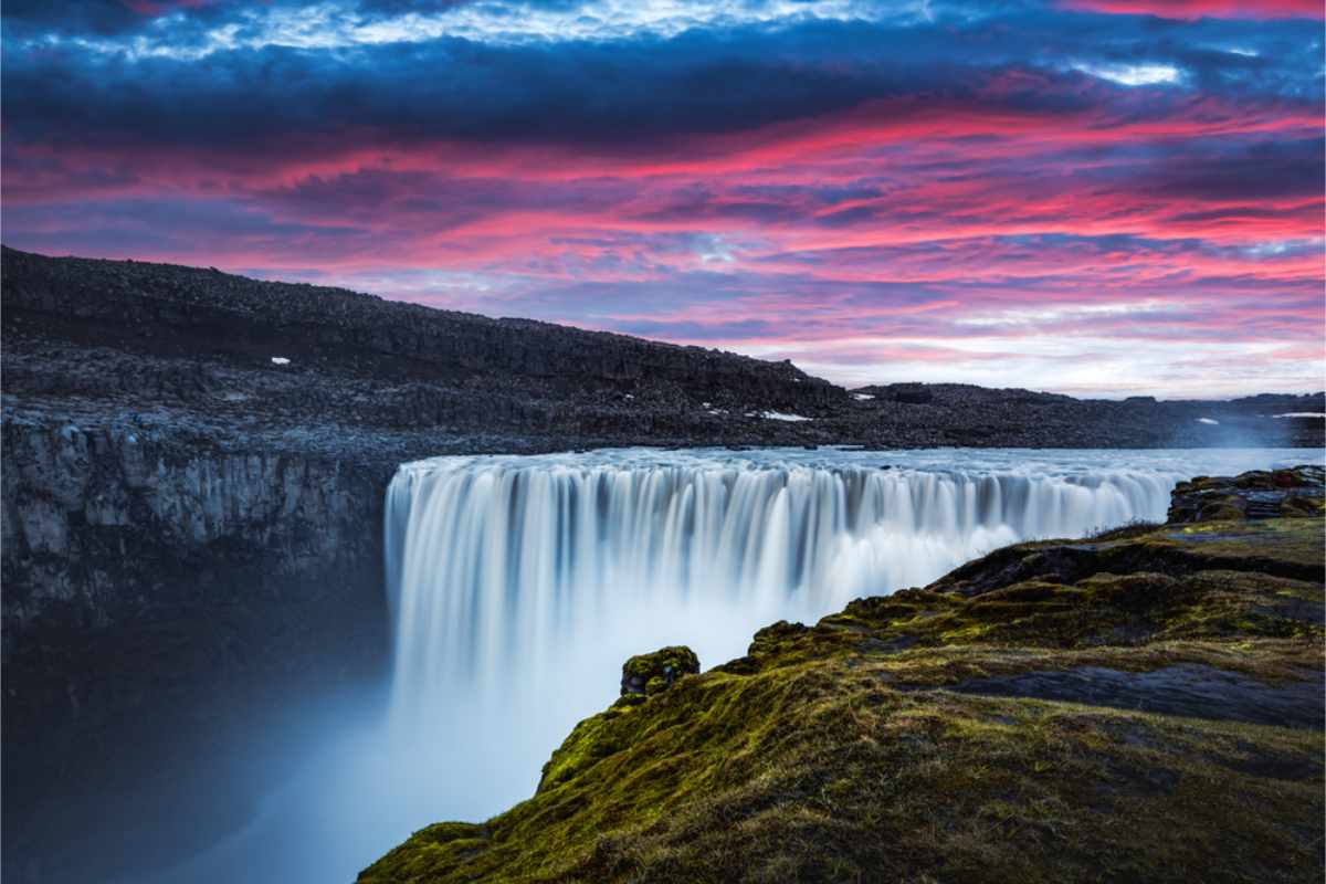 Dettifoss waterfall at dusk