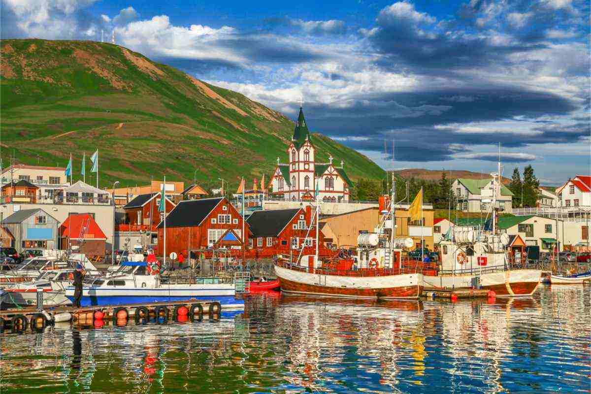 Husavik's main port on a sunny day