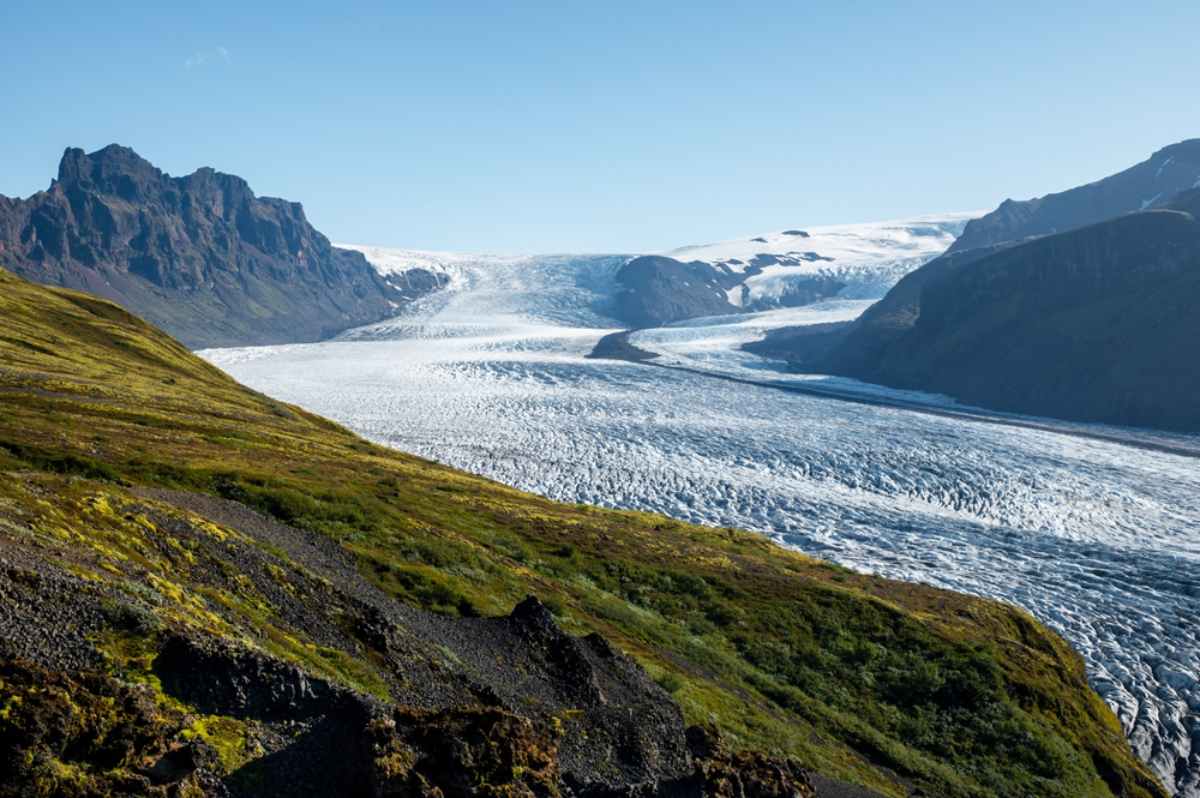Panoramic views of a glacier tongue of Vatnajokull glacier