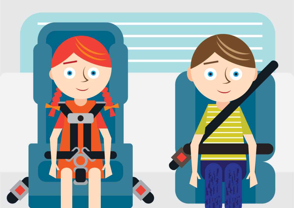 Cartoon showing the difference for child seat types 