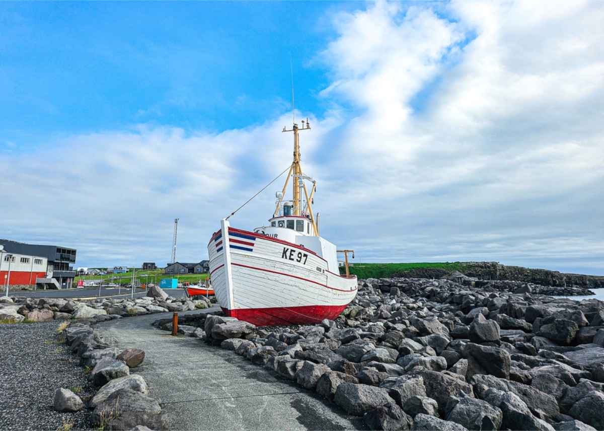 Fishing boat at Keflavik harbor on a cloudy day