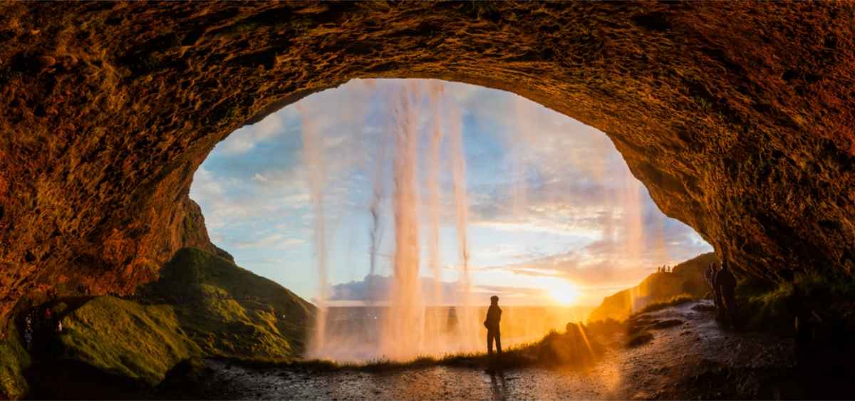 Waterfall in the South Coast of Iceland at dusk