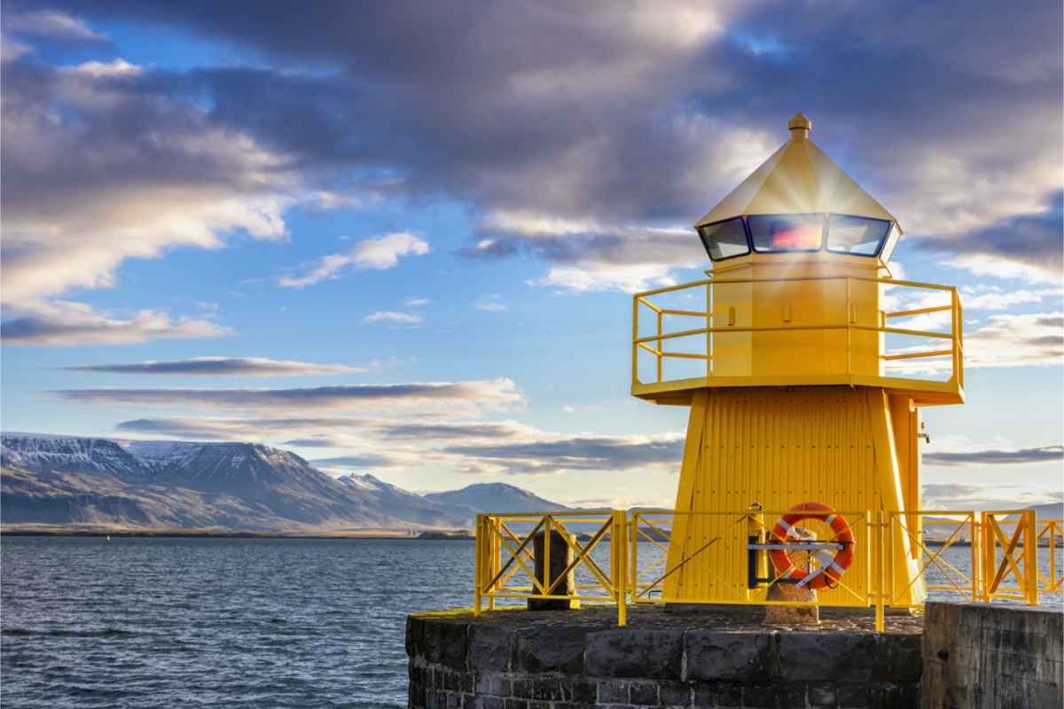 Bright yellow lighthouse of Reykjavik´s old port