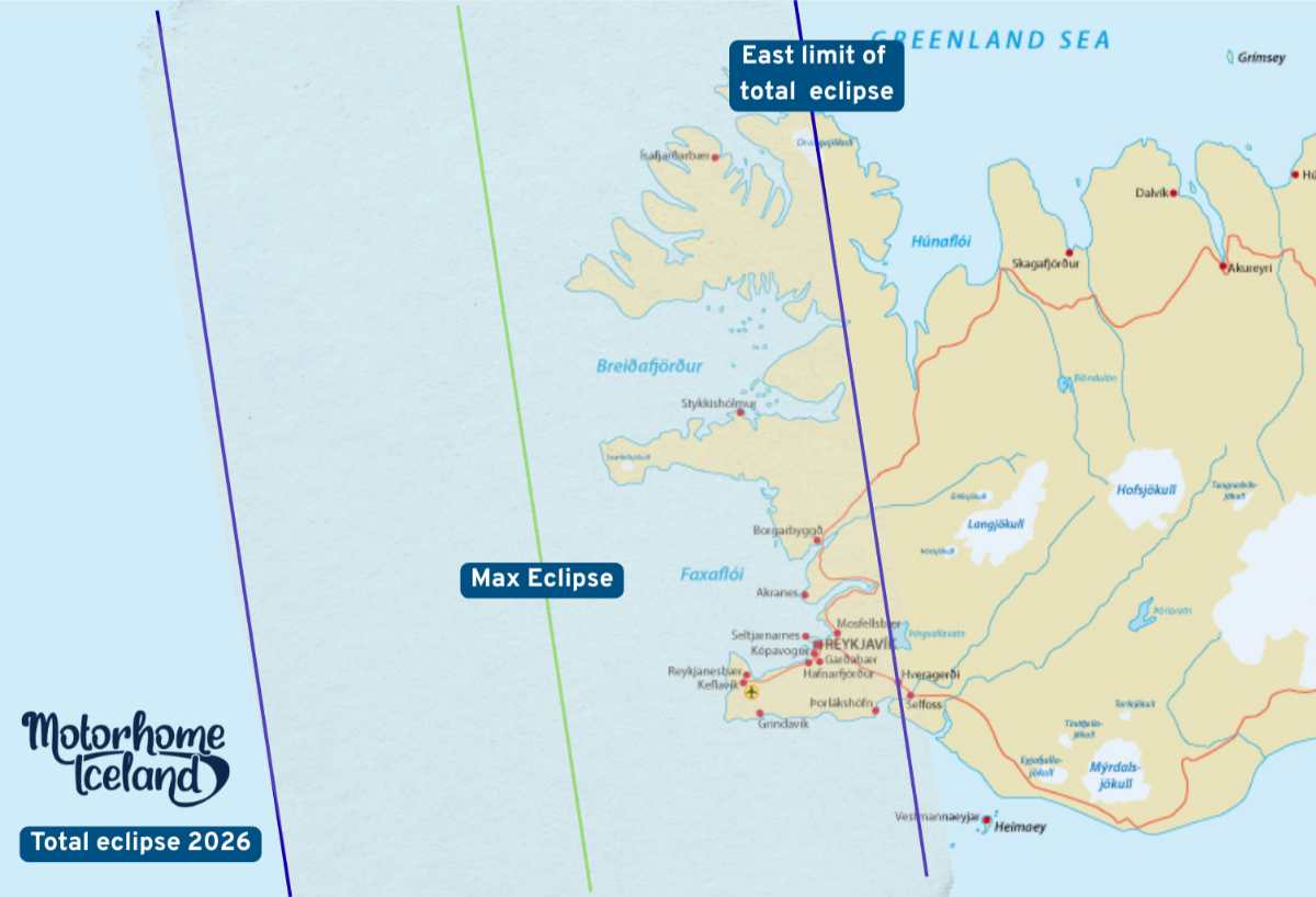 Infographic showing the area of total eclipse in Iceland