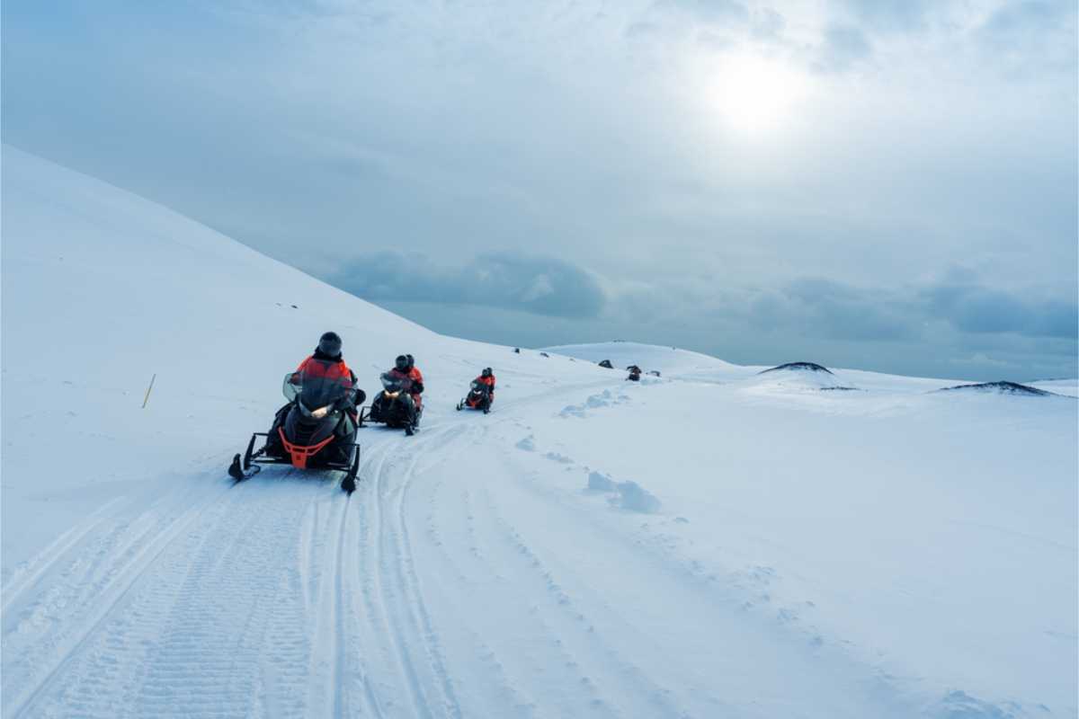 Snowmobile in Iceland on a cloudy day