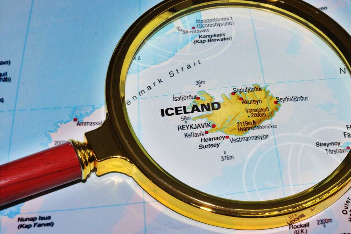 Map of Iceland under a magnifying glass