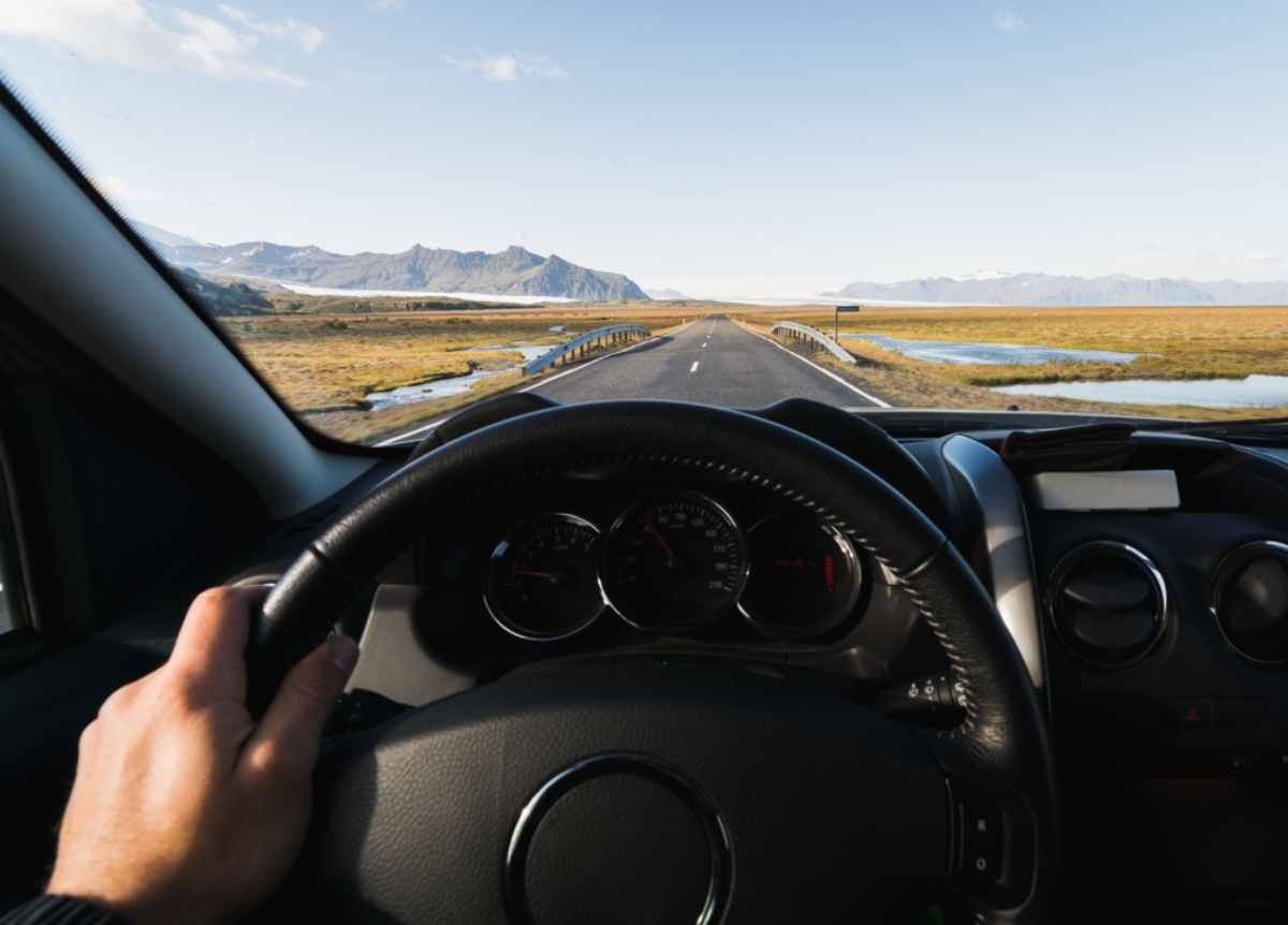 Tourist driving through Iceland's Ring Road