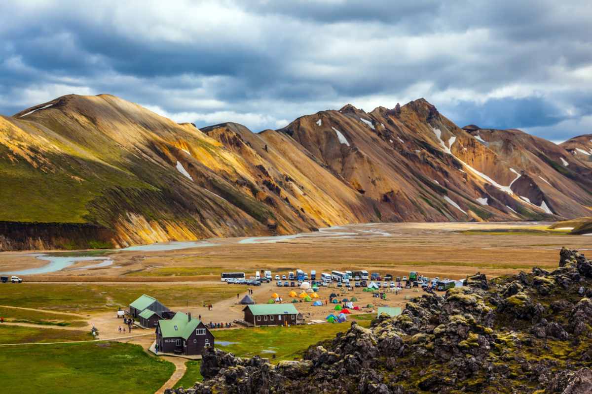 Aerial view of Landmannalaugar campsite