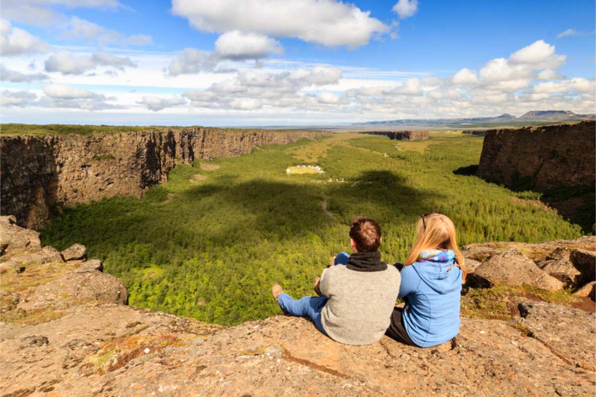 Tourists on top of Asbyrgi Canyon