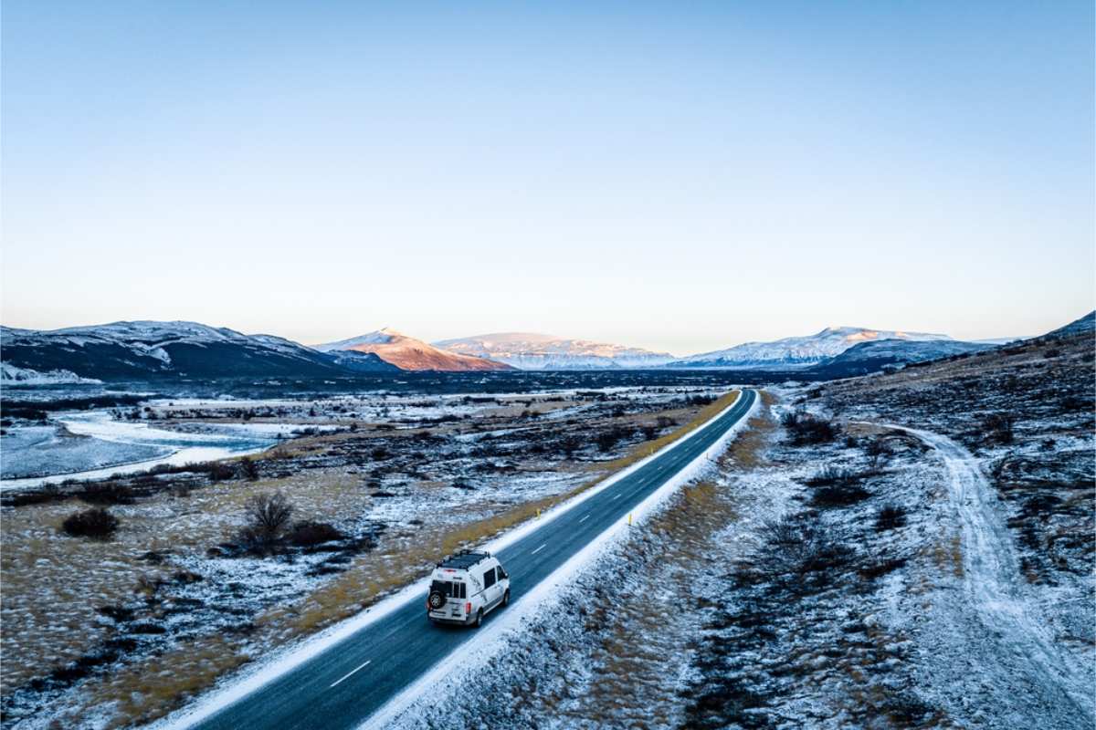 campervan rolling on Iceland's ring road northern section
