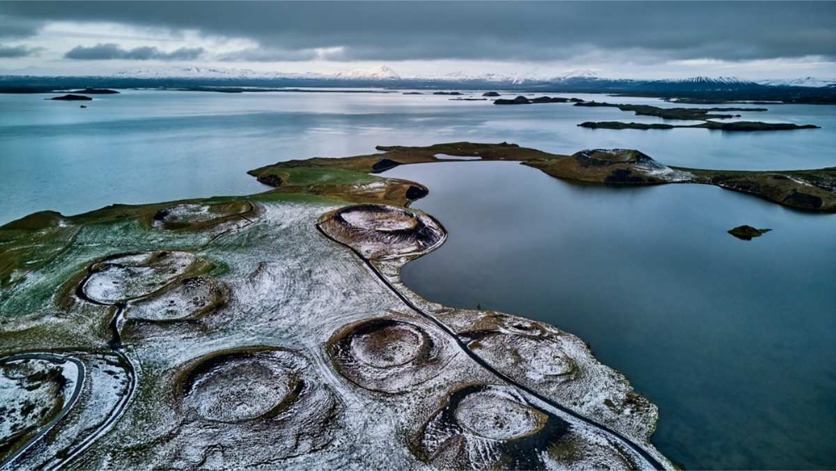 Drone view of lake Myvatn