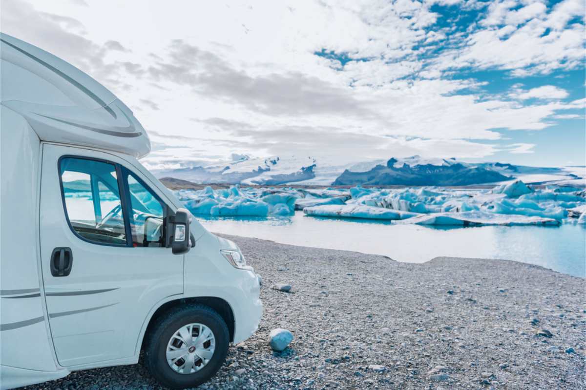 Facilities to Expect When Camping Near Jokulsarlon Motorhome temporarily parked by Jokulsarlon Lagoon