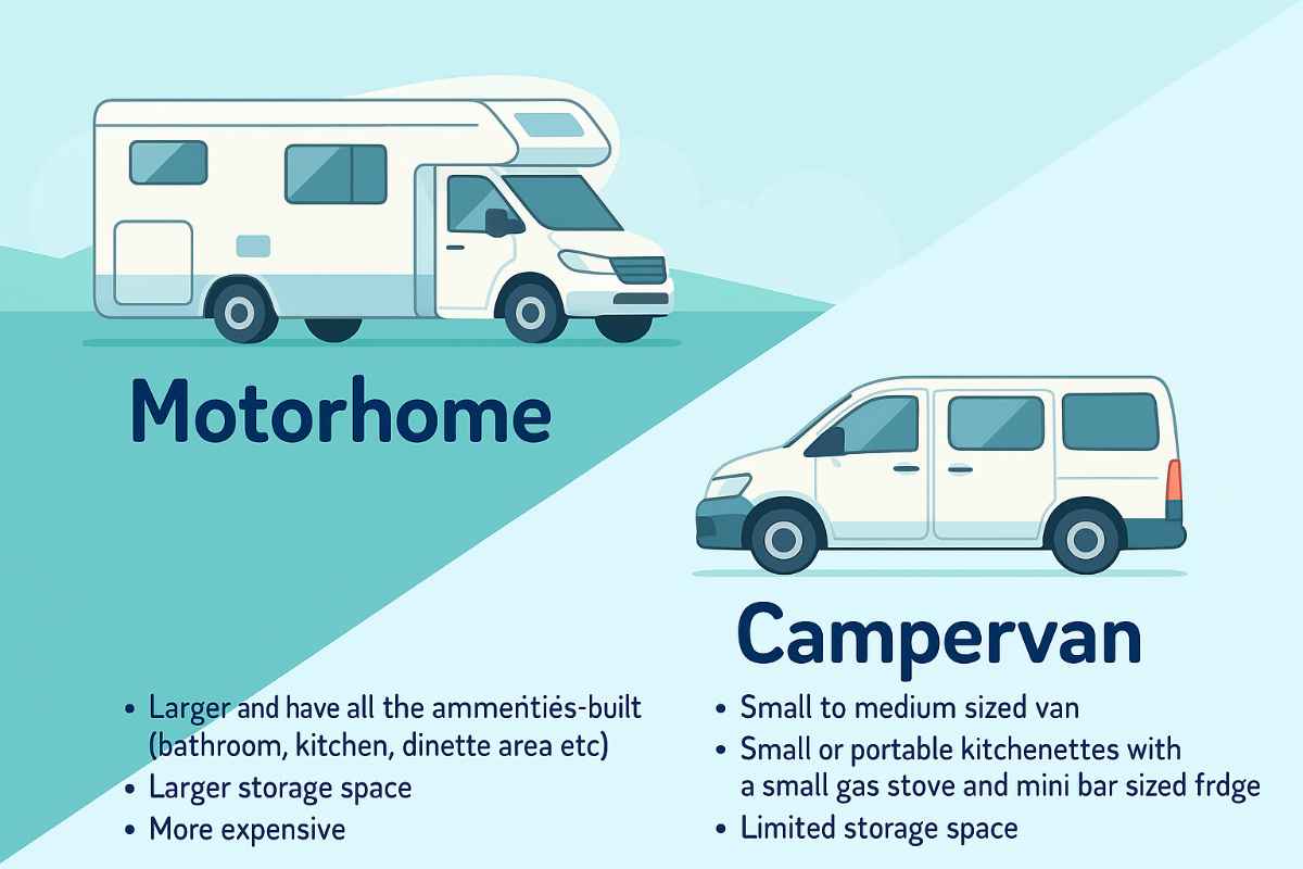 Comparison of the features between a campervan and a motorhome