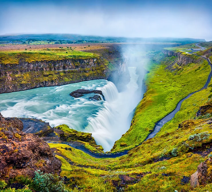 Gullfoss waterfall at The Golden Circle on a sunny day